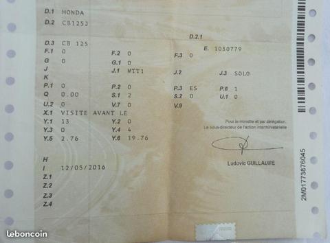 CG et cadre HONDA 125 CBJ ou CBS3